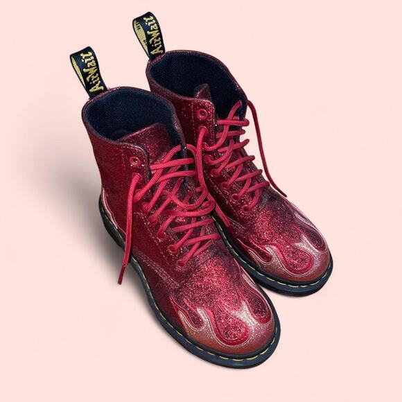 Dr Martens Red Glitter Flame 1460 Pascal Boots - Picture 2 of 7